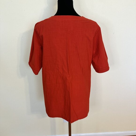 Misslook Womens Red Tunic Top Shirt Asymmetrical Hem Pockets Cotton 3/4 Sleeve - Picture 10 of 11